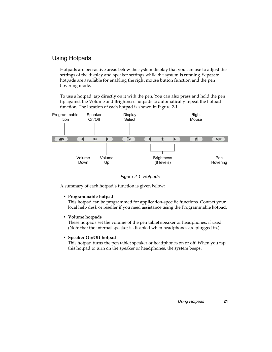 Fujitsu 3400 manual 8VLQJ+RWSDGV, ‡ 9ROXPHKRWSDGV, ‡ 6SHDNHU2Q2IIKRWSDG 