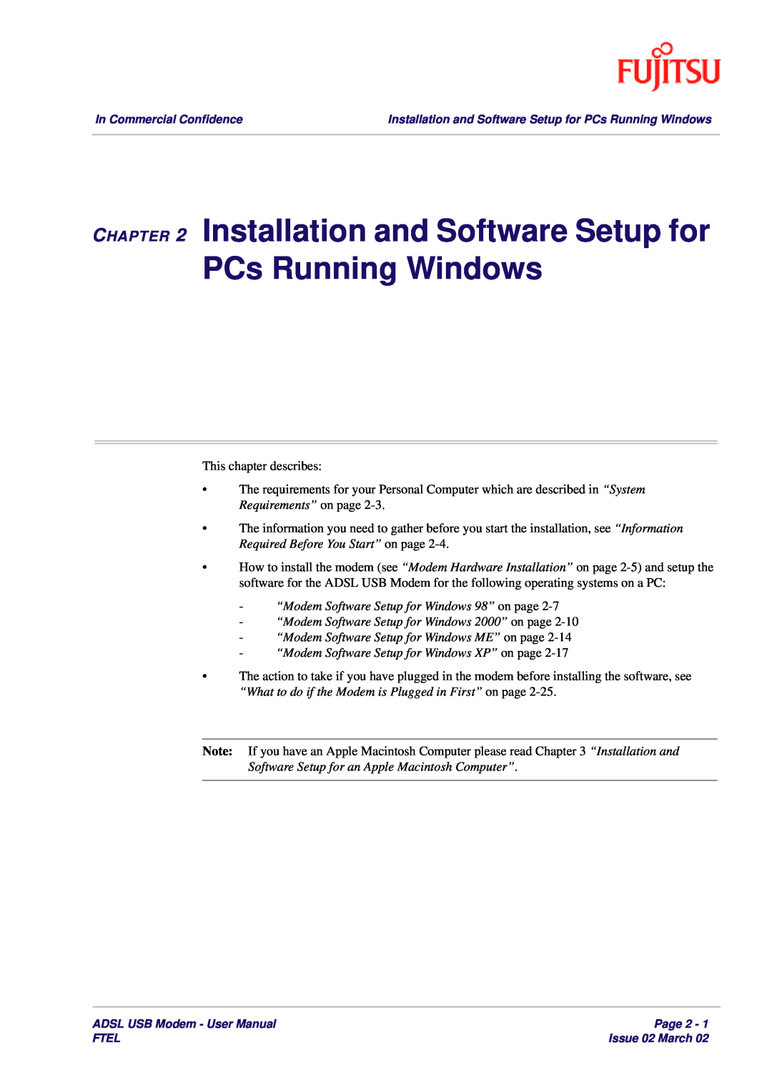 Fujitsu 3XAX-00803AAS user manual Installation and Software Setup for PCs Running Windows 