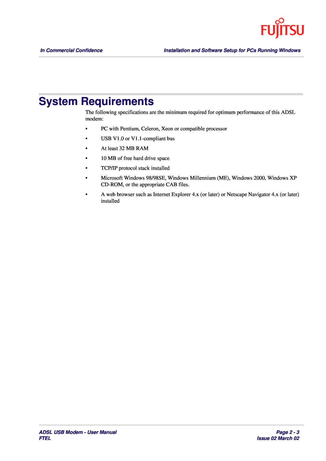 Fujitsu 3XAX-00803AAS user manual System Requirements 
