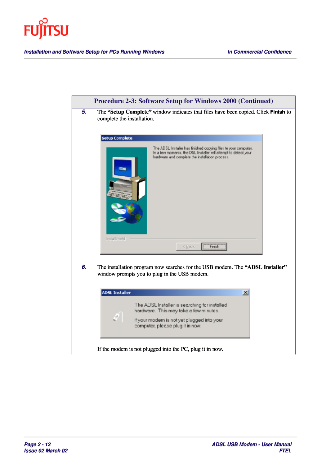 Fujitsu 3XAX-00803AAS user manual Procedure 2-3 Software Setup for Windows 2000 Continued 