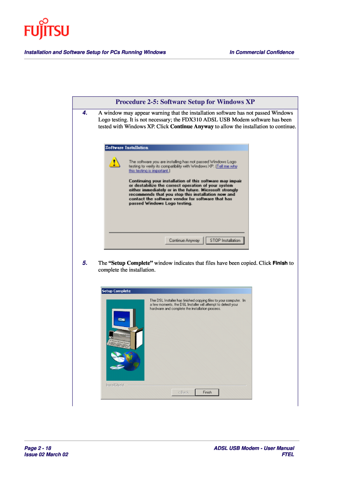 Fujitsu 3XAX-00803AAS Procedure 2-5 Software Setup for Windows XP, Installation and Software Setup for PCs Running Windows 