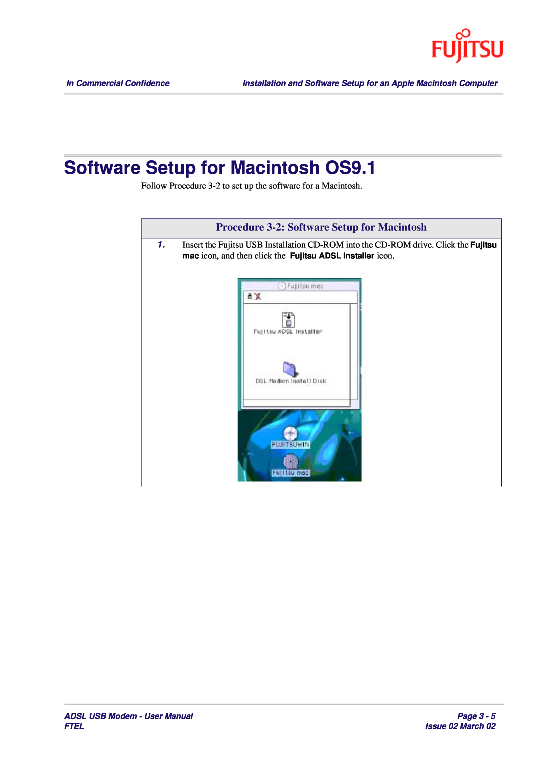 Fujitsu 3XAX-00803AAS user manual Software Setup for Macintosh OS9.1, Procedure 3-2 Software Setup for Macintosh 