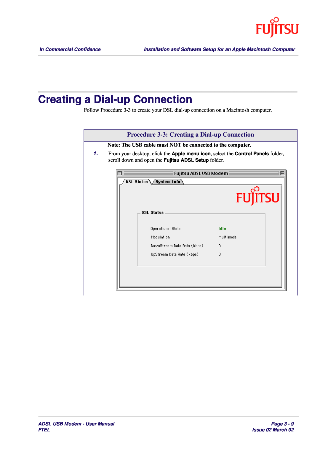 Fujitsu 3XAX-00803AAS user manual Procedure 3-3 Creating a Dial-up Connection 