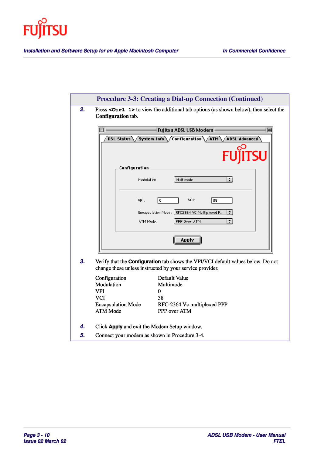 Fujitsu 3XAX-00803AAS user manual Procedure 3-3 Creating a Dial-up Connection Continued 