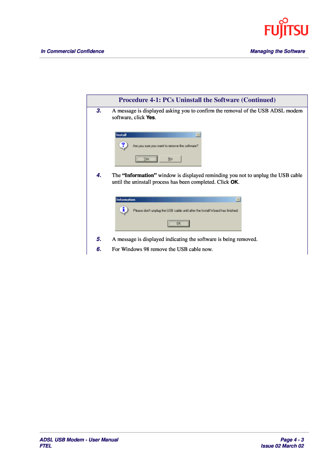 Fujitsu 3XAX-00803AAS user manual Procedure 4-1 PCs Uninstall the Software Continued 
