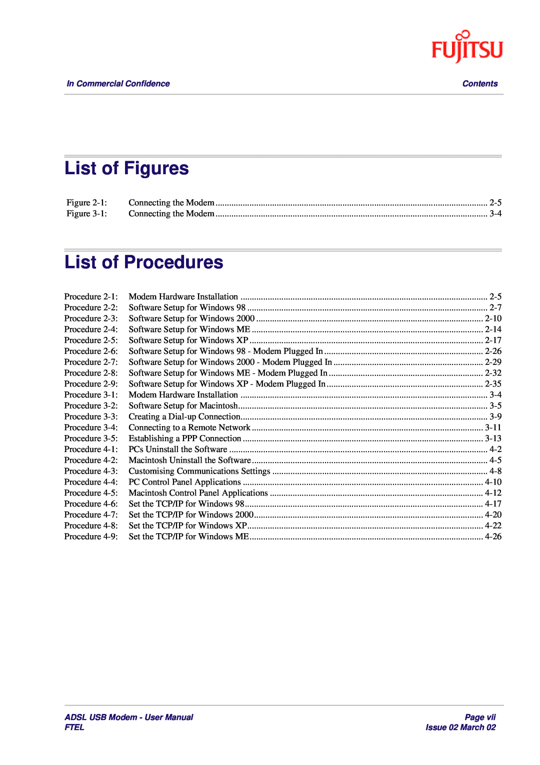 Fujitsu 3XAX-00803AAS user manual List of Figures, List of Procedures 