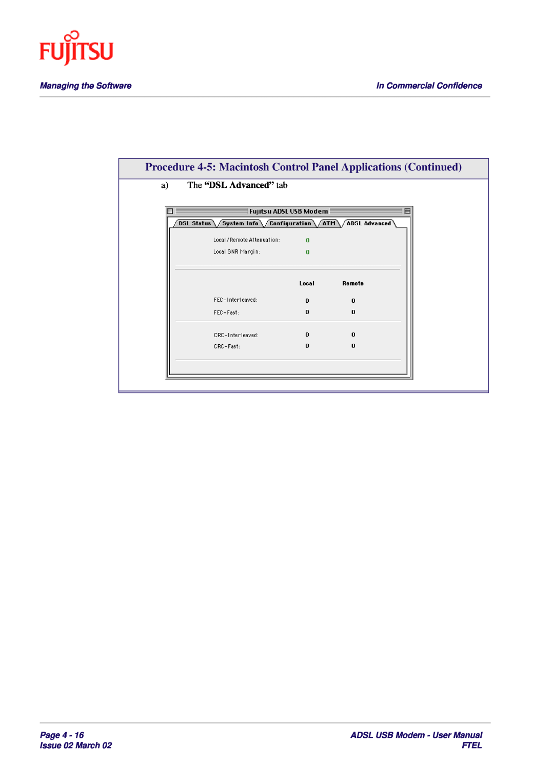 Fujitsu 3XAX-00803AAS Procedure 4-5 Macintosh Control Panel Applications Continued, a The “DSL Advanced” tab, Page 4, Ftel 