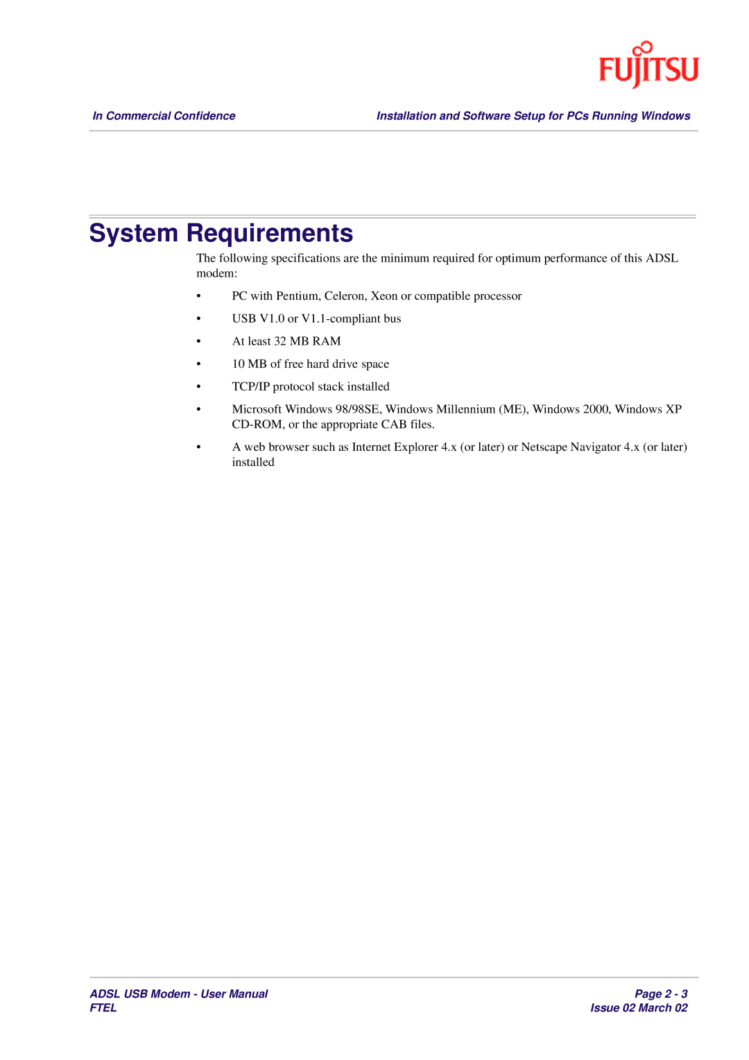 Fujitsu 3XAX-00803AAS user manual System Requirements 