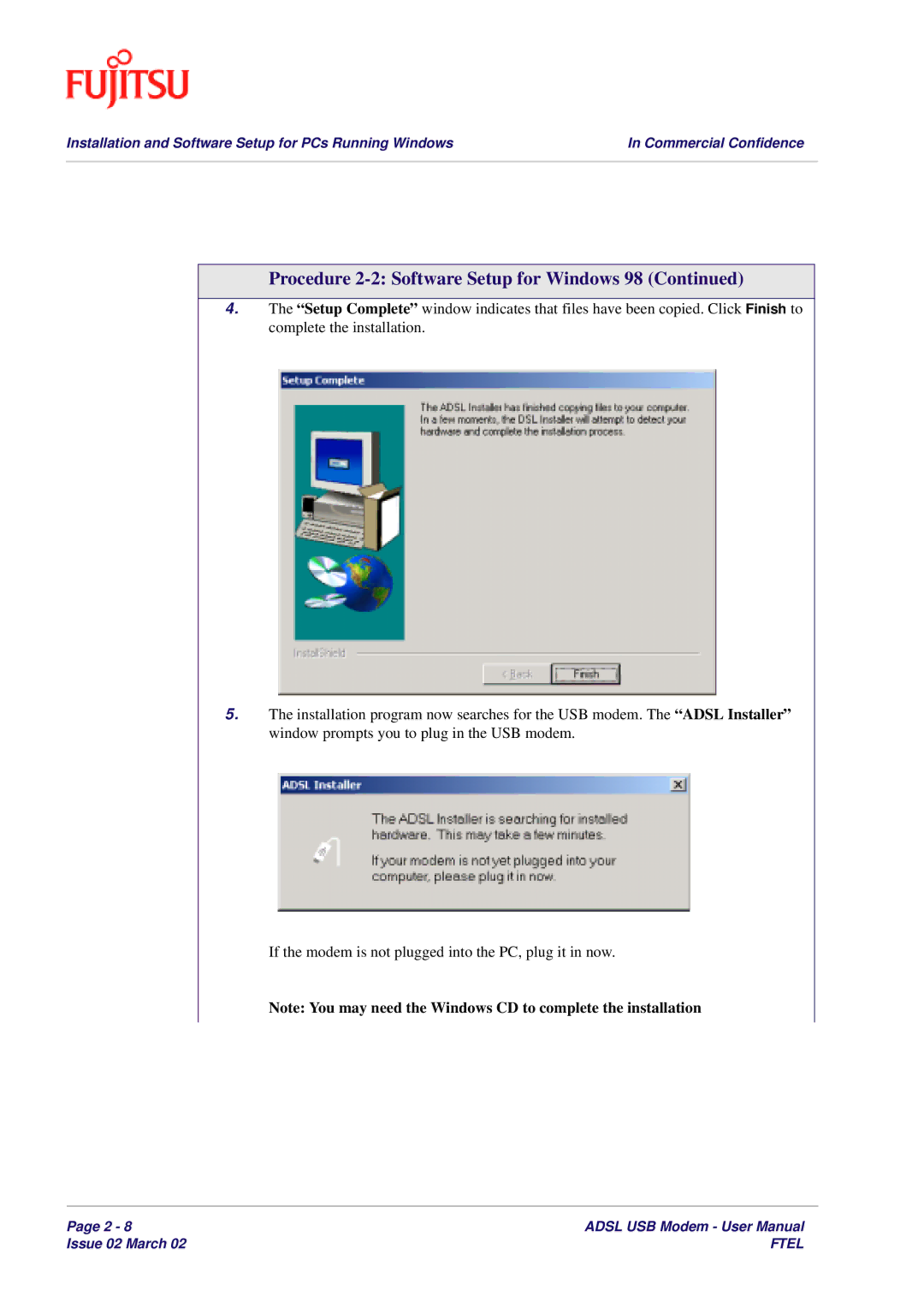 Fujitsu 3XAX-00803AAS user manual Procedure 2-2 Software Setup for Windows 