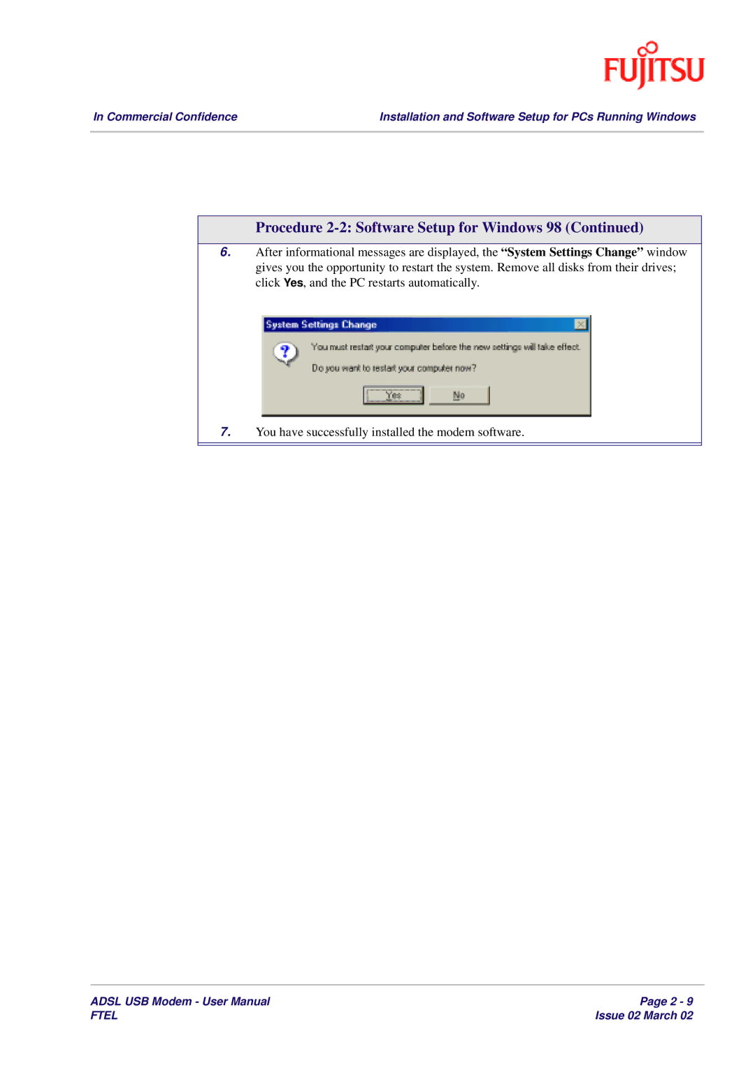 Fujitsu 3XAX-00803AAS user manual Procedure 2-2 Software Setup for Windows 