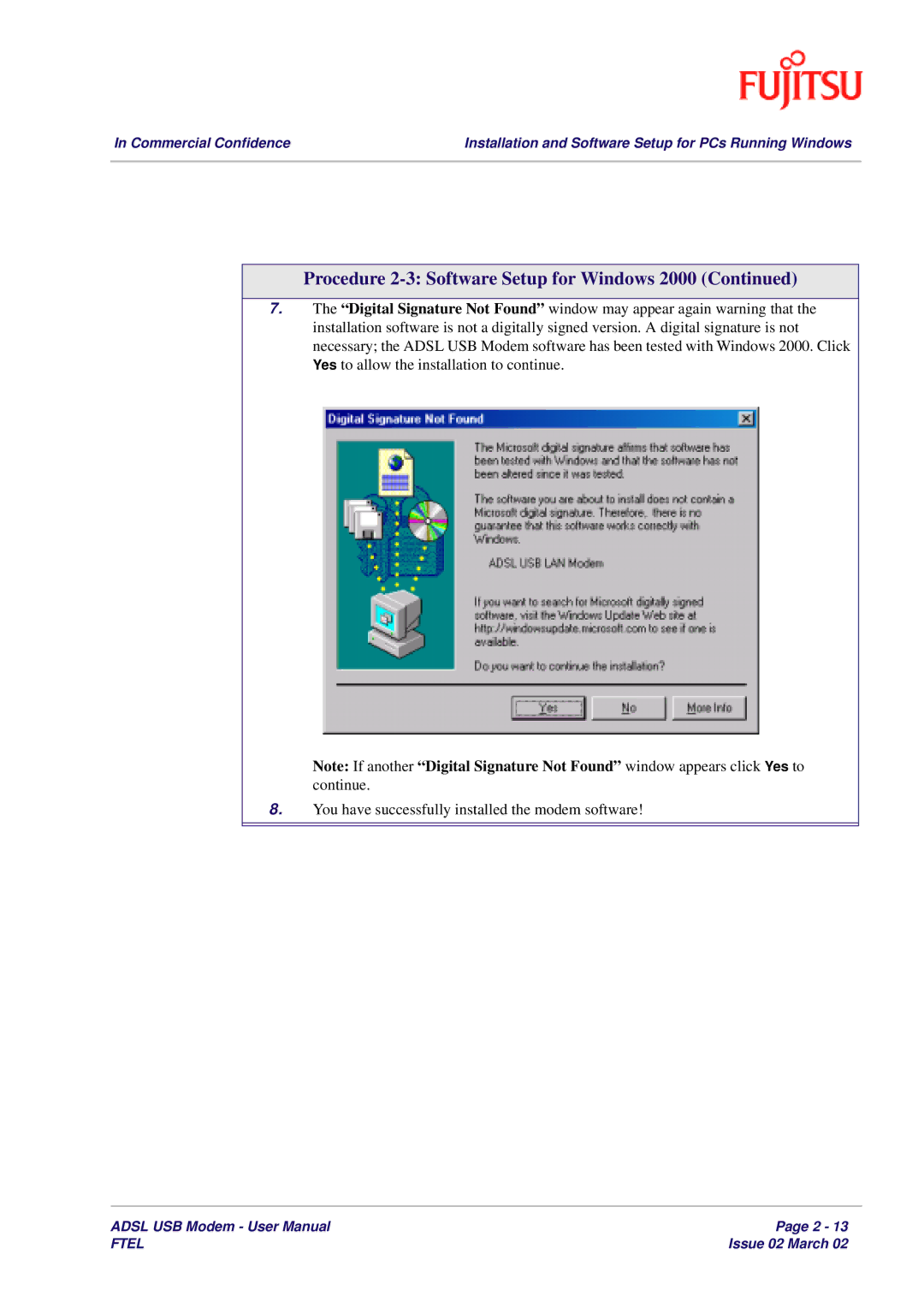 Fujitsu 3XAX-00803AAS user manual Procedure 2-3 Software Setup for Windows 