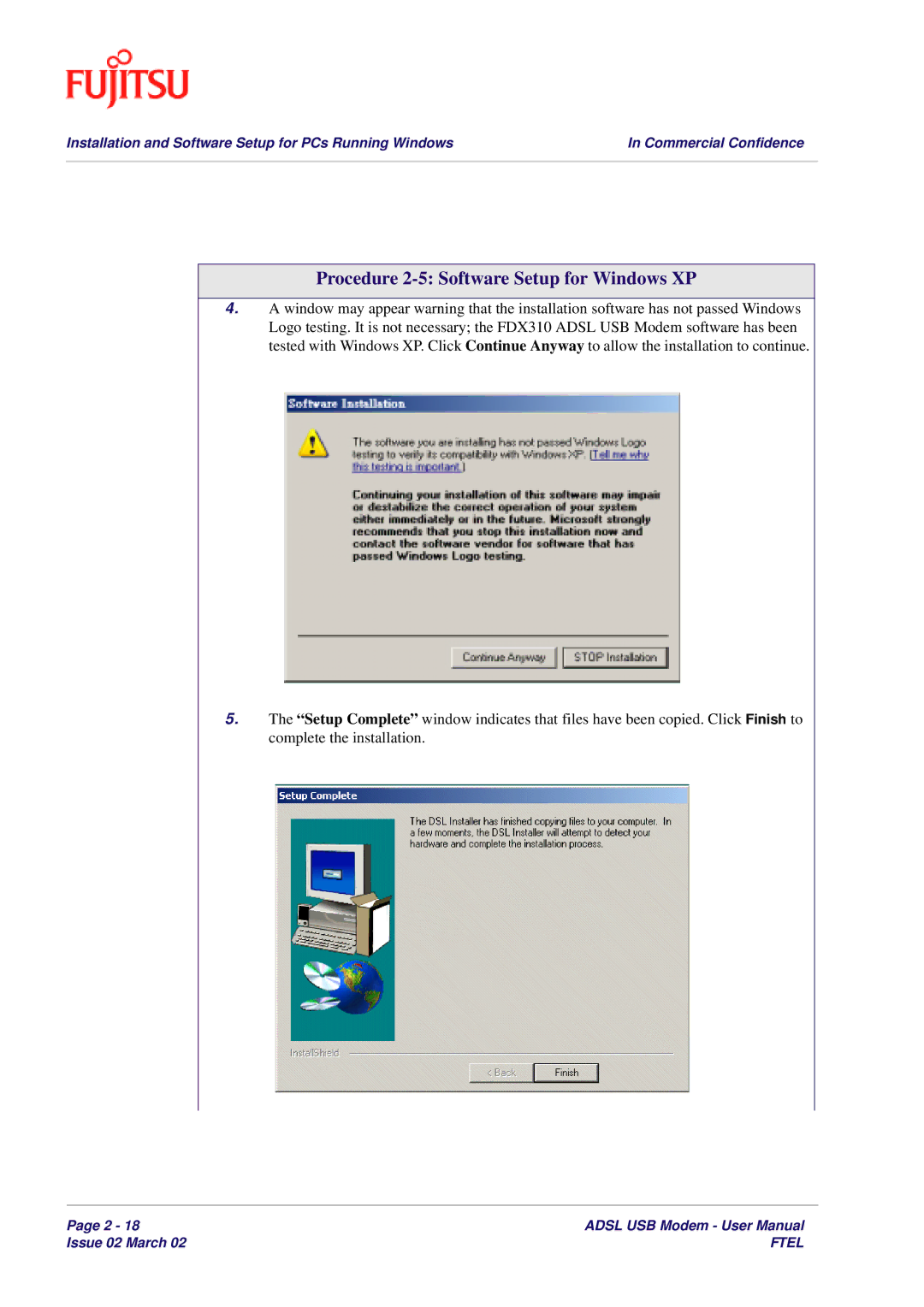 Fujitsu 3XAX-00803AAS user manual Procedure 2-5 Software Setup for Windows XP 