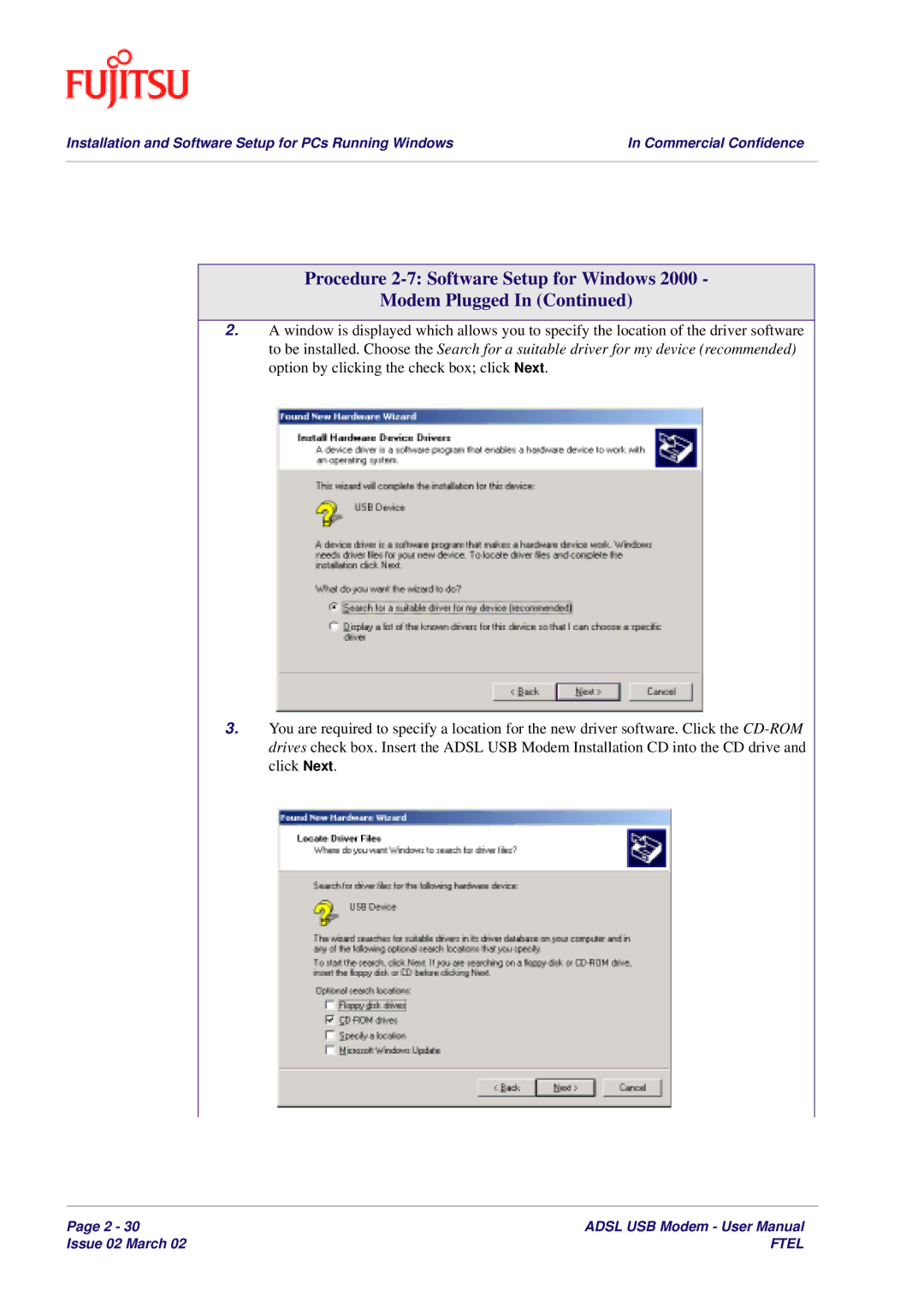 Fujitsu 3XAX-00803AAS user manual Procedure 2-7 Software Setup for Windows Modem Plugged 