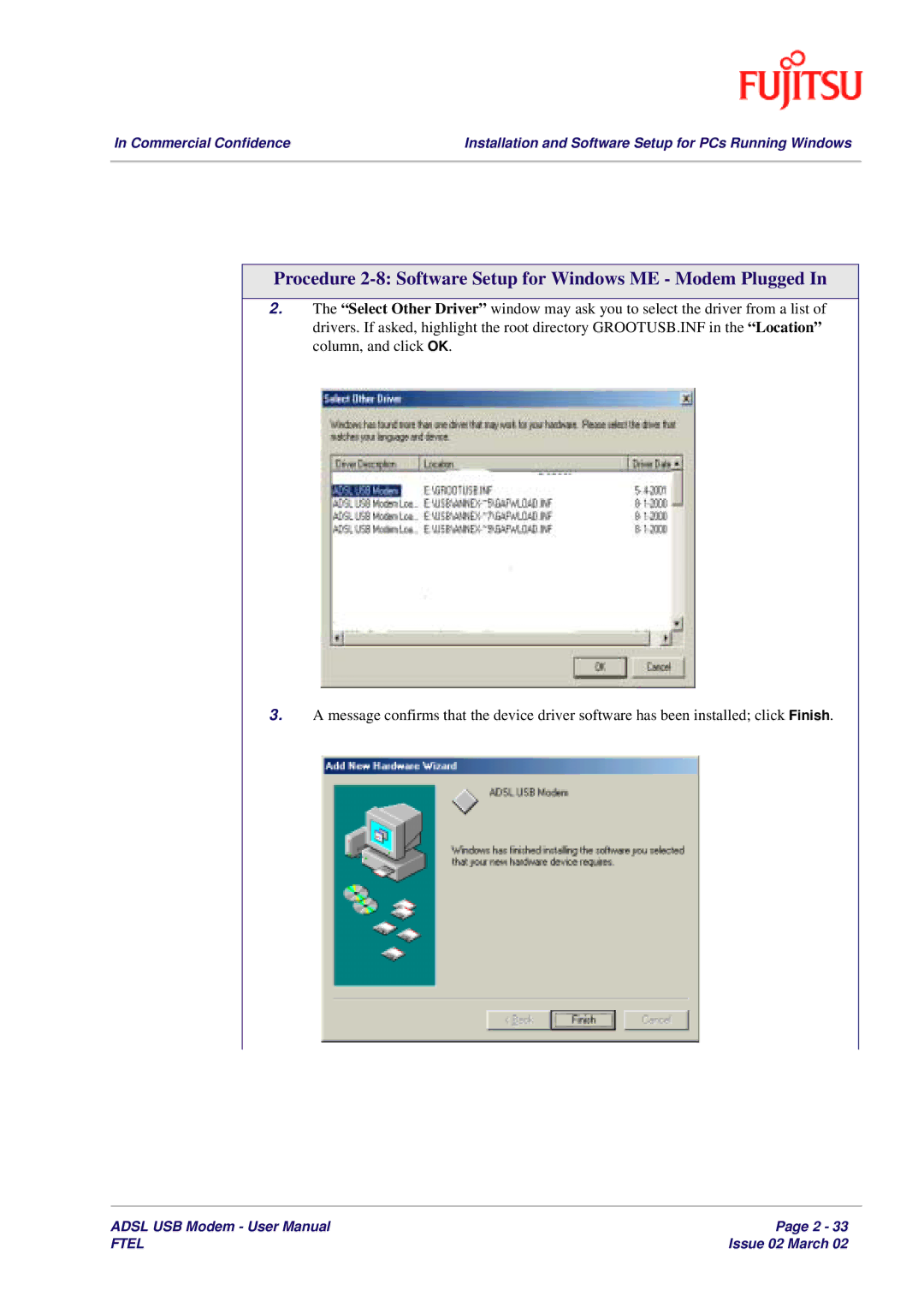 Fujitsu 3XAX-00803AAS user manual Procedure 2-8 Software Setup for Windows ME Modem Plugged 