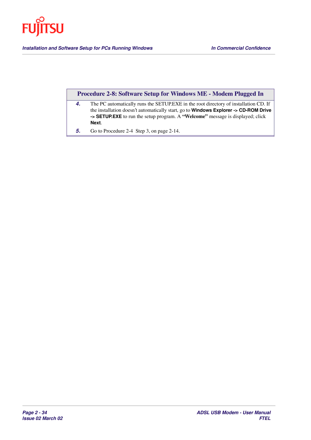 Fujitsu 3XAX-00803AAS user manual Go to Procedure 2-4 , on 