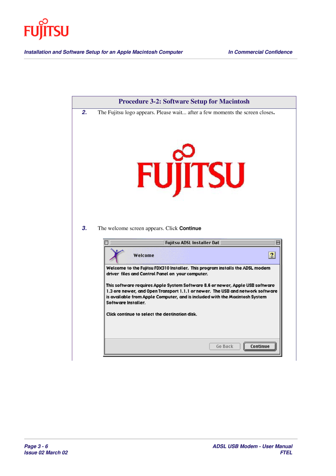 Fujitsu 3XAX-00803AAS user manual Procedure 3-2 Software Setup for Macintosh 