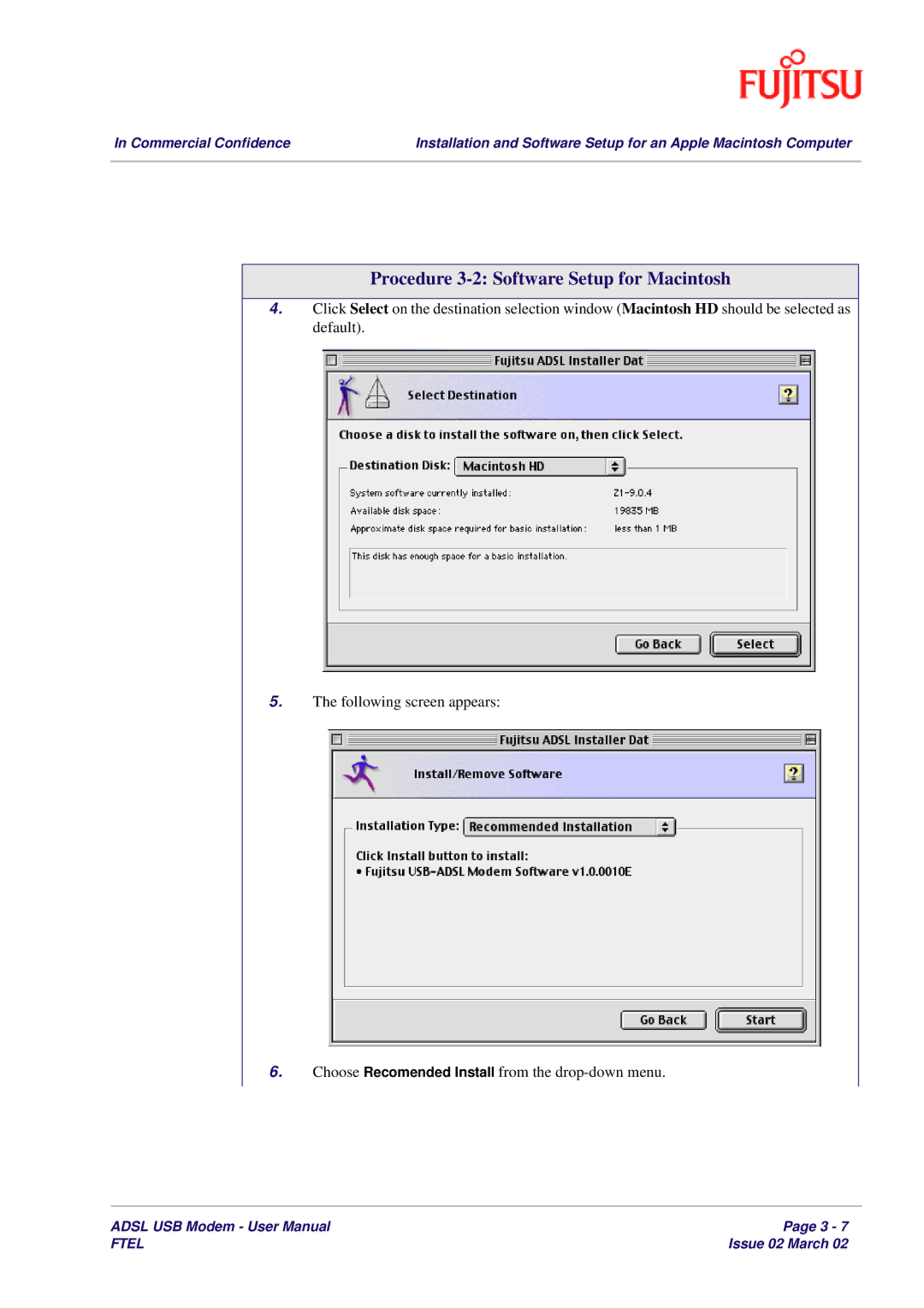 Fujitsu 3XAX-00803AAS user manual Procedure 3-2 Software Setup for Macintosh 