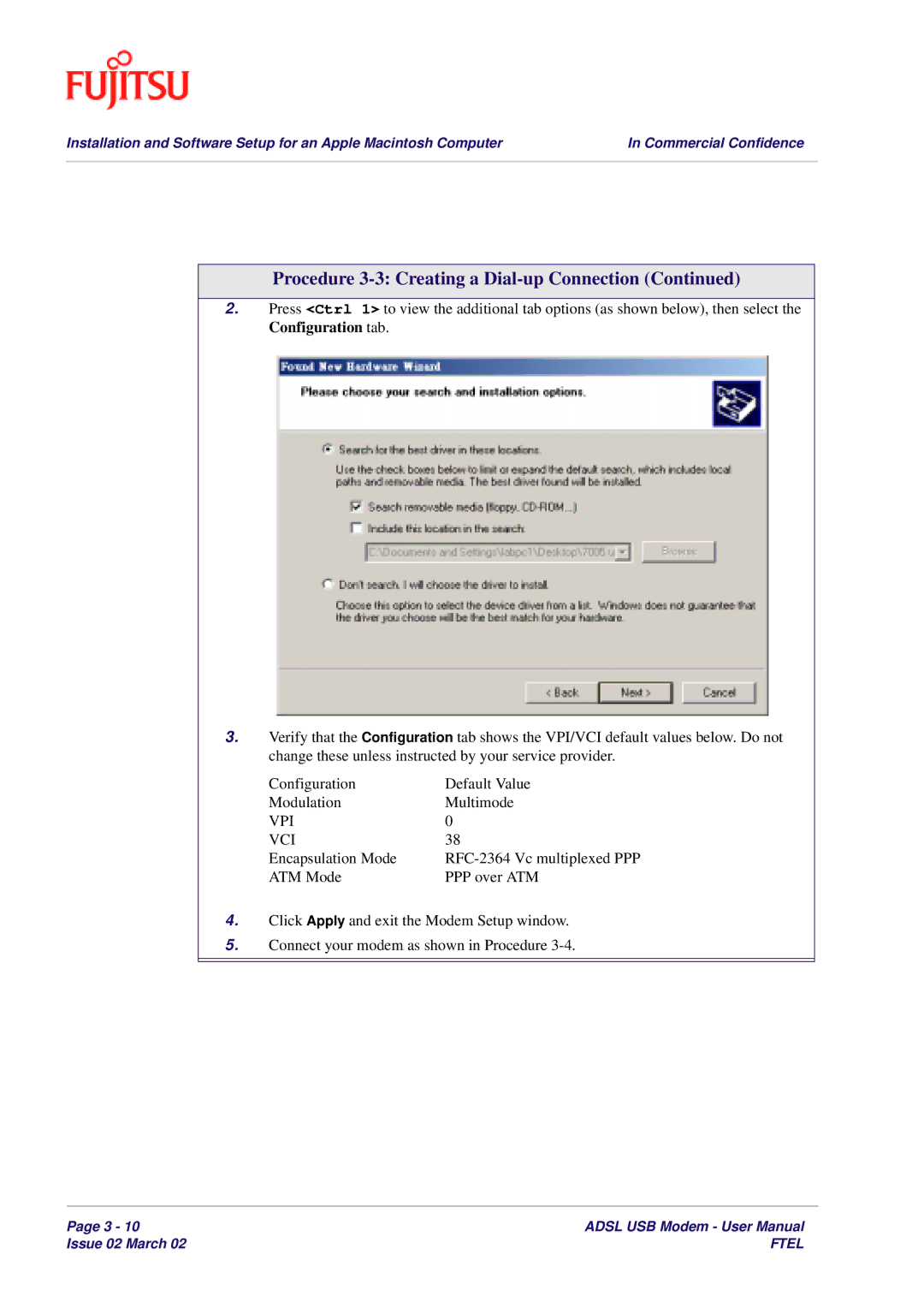 Fujitsu 3XAX-00803AAS user manual Vpi Vci 