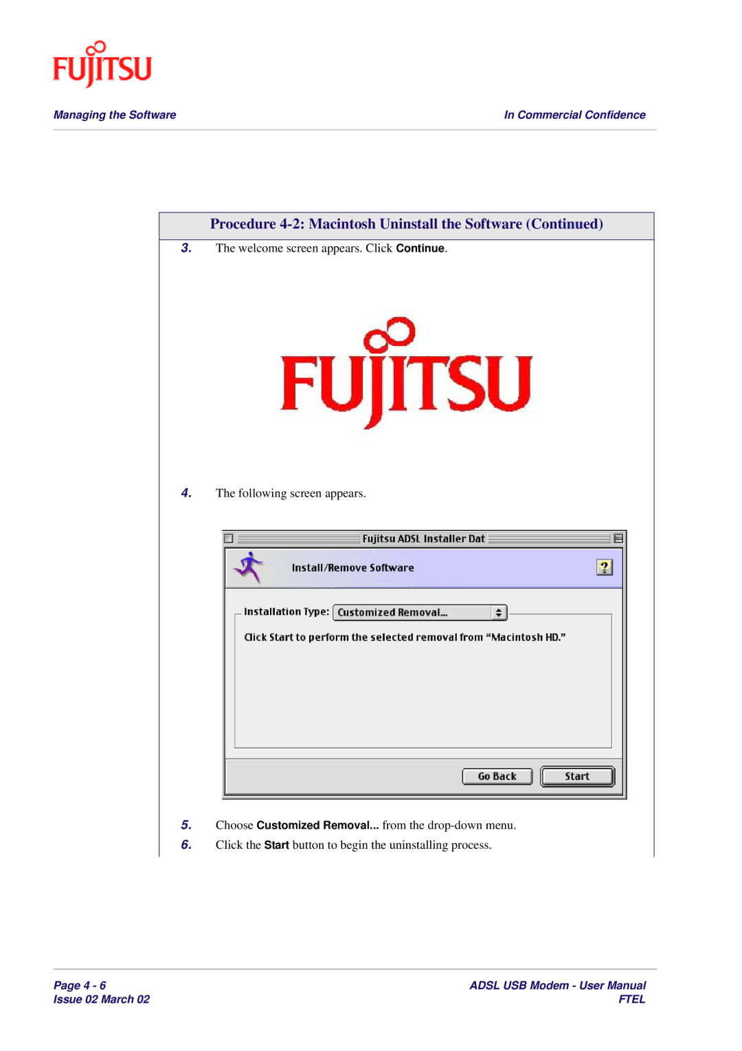 Fujitsu 3XAX-00803AAS user manual Procedure 4-2 Macintosh Uninstall the Software 