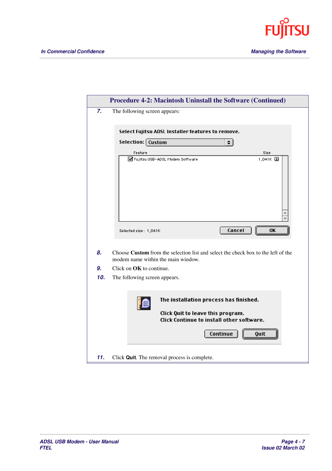 Fujitsu 3XAX-00803AAS user manual Procedure 4-2 Macintosh Uninstall the Software 