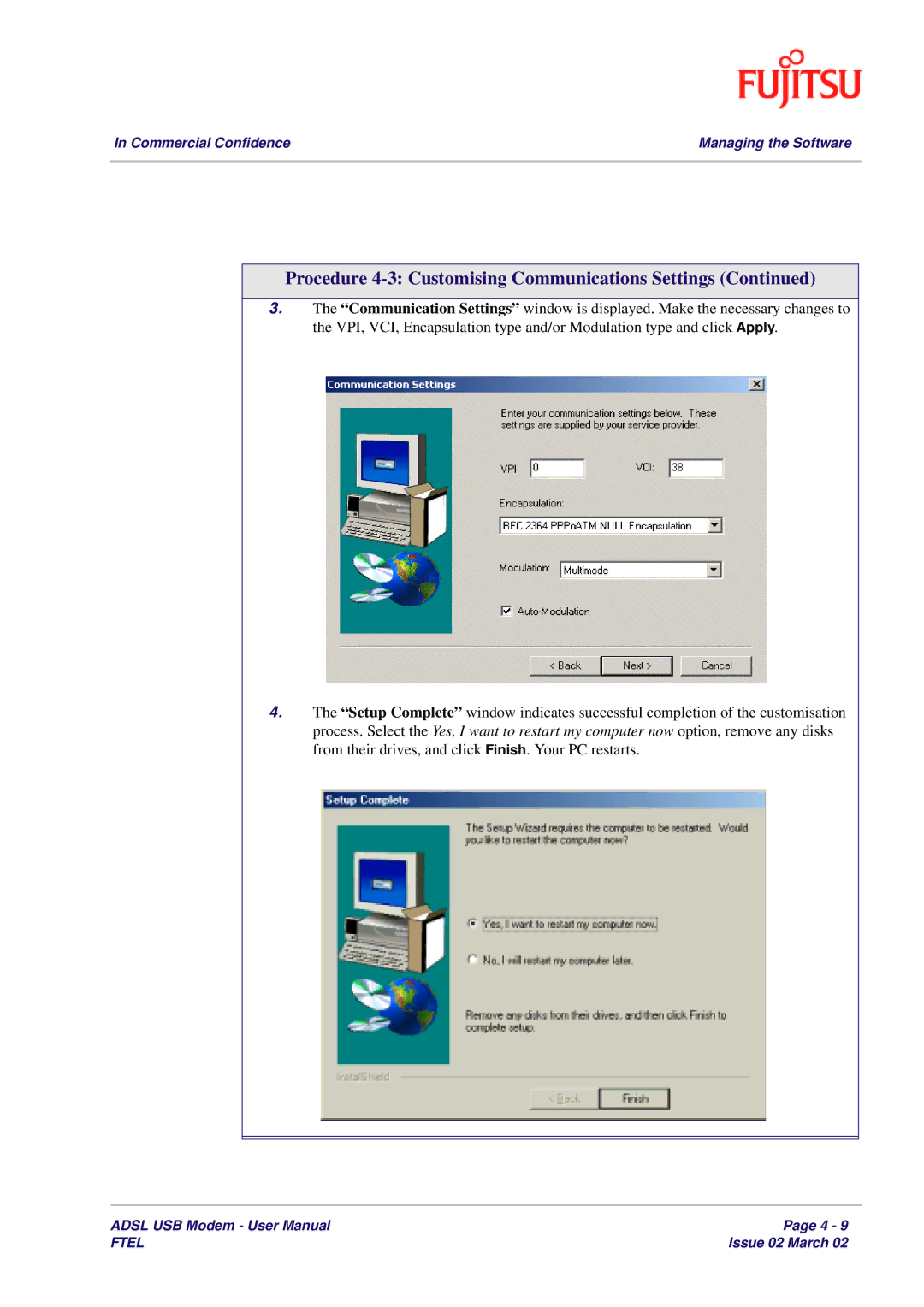 Fujitsu 3XAX-00803AAS user manual Procedure 4-3 Customising Communications Settings 