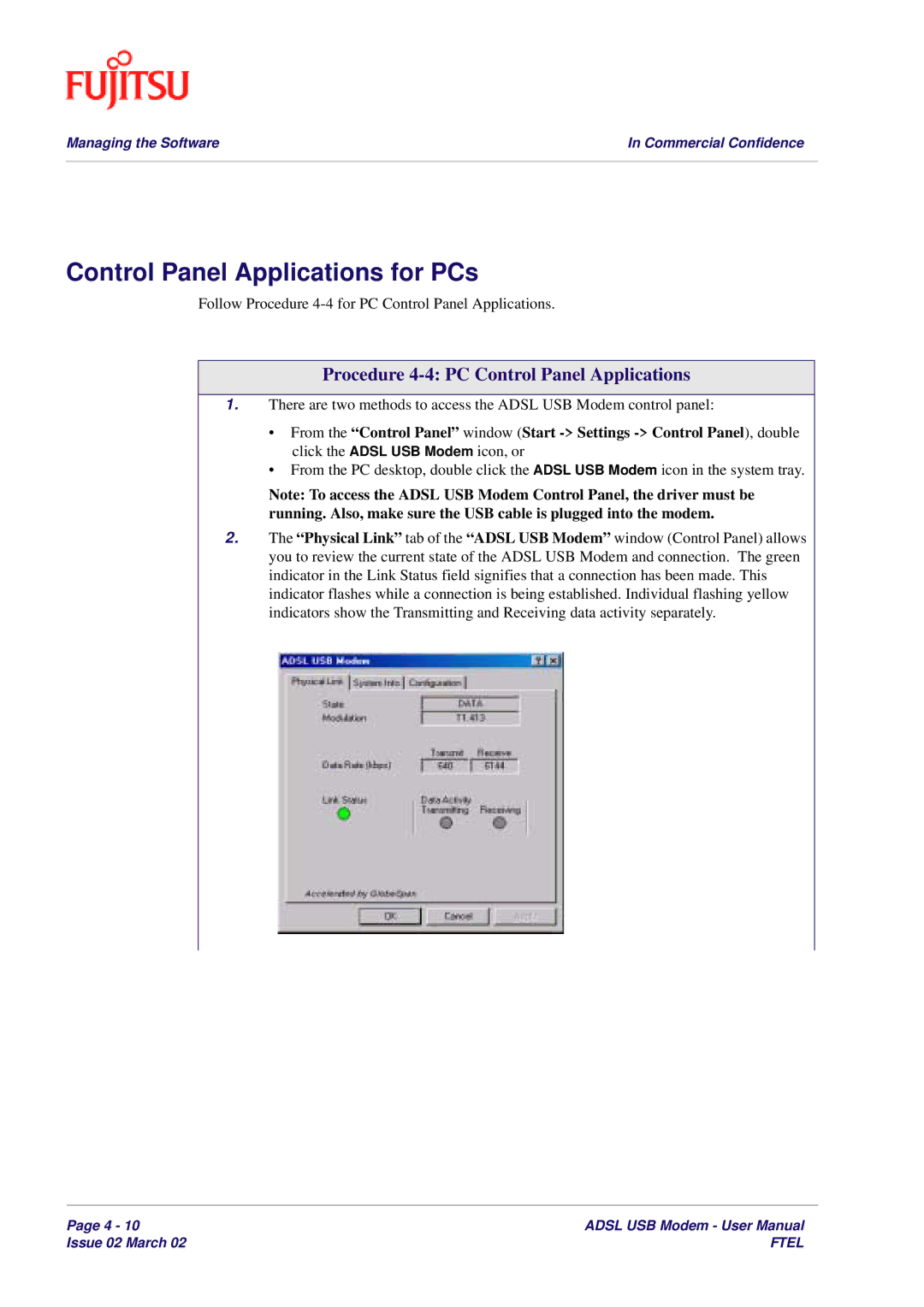 Fujitsu 3XAX-00803AAS user manual Control Panel Applications for PCs, Procedure 4-4 PC Control Panel Applications 