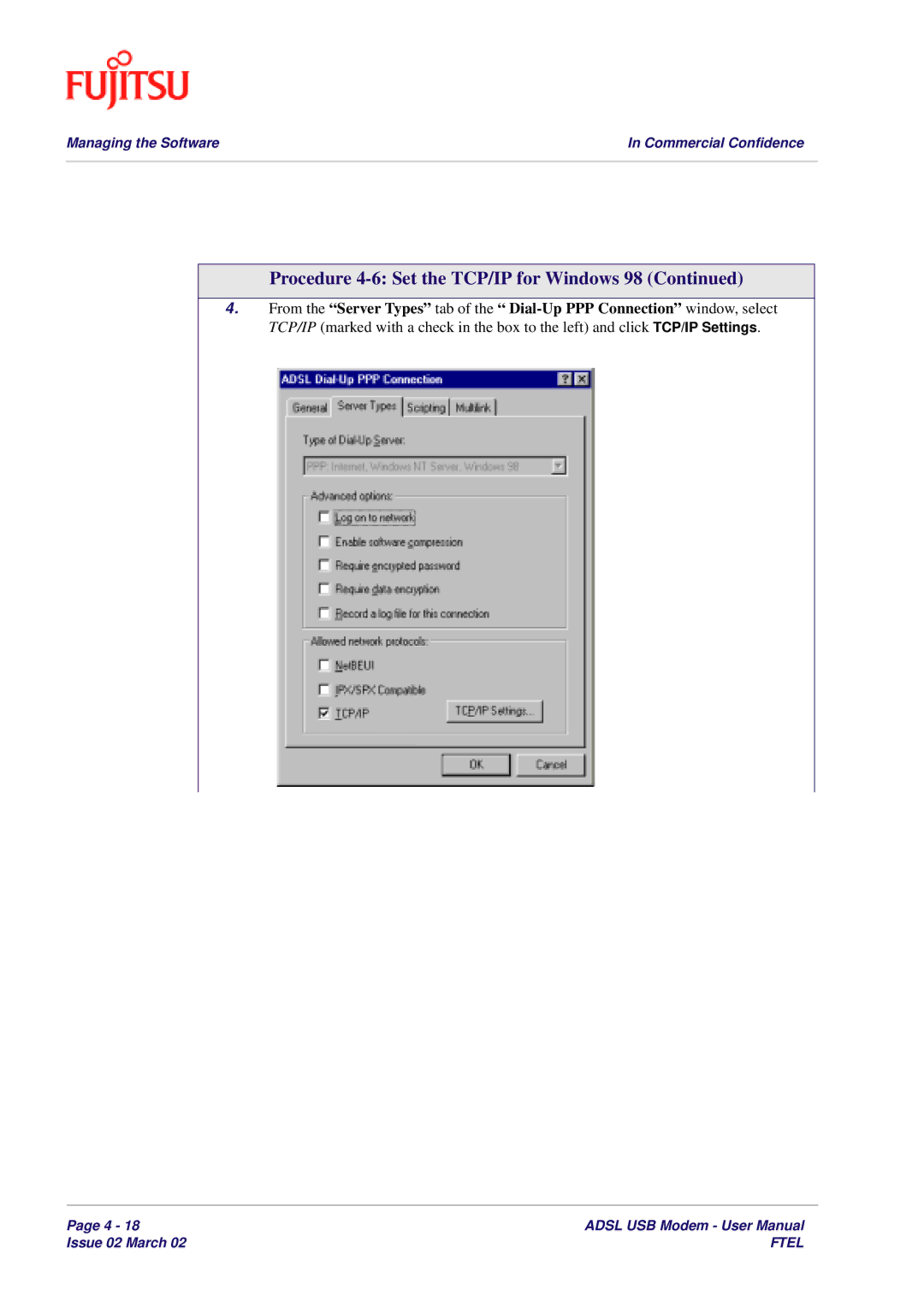 Fujitsu 3XAX-00803AAS user manual Procedure 4-6 Set the TCP/IP for Windows 