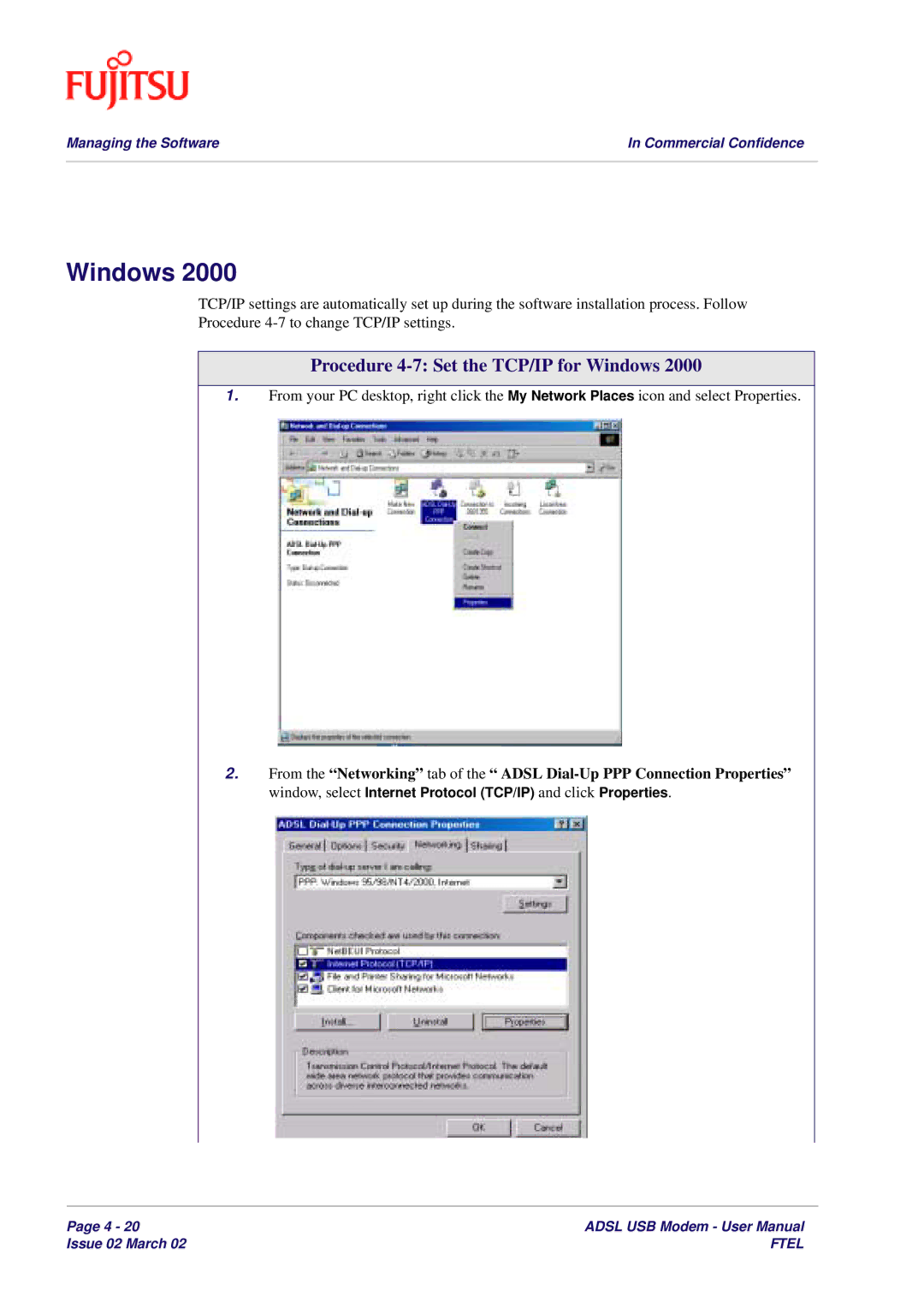 Fujitsu 3XAX-00803AAS user manual Procedure 4-7 Set the TCP/IP for Windows 