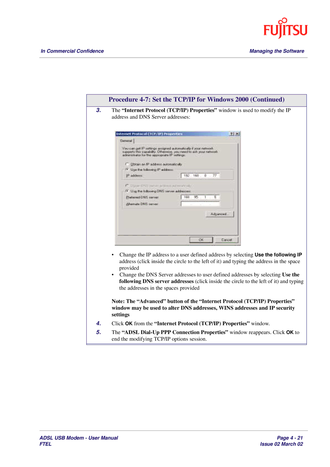 Fujitsu 3XAX-00803AAS user manual Procedure 4-7 Set the TCP/IP for Windows 