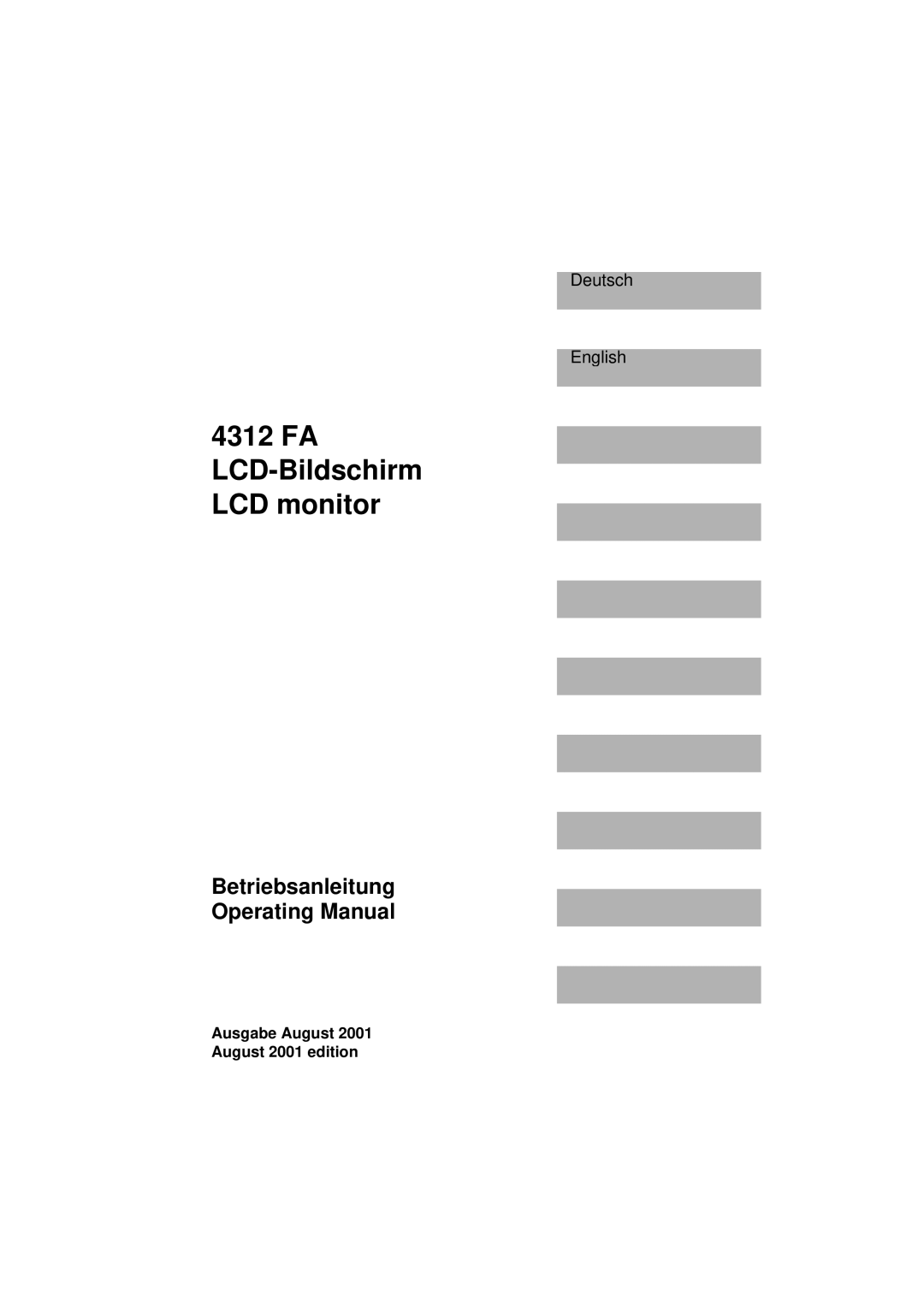 Fujitsu 4312 FA manual FA LCD-Bildschirm LCD monitor, Betriebsanleitung Operating Manual 