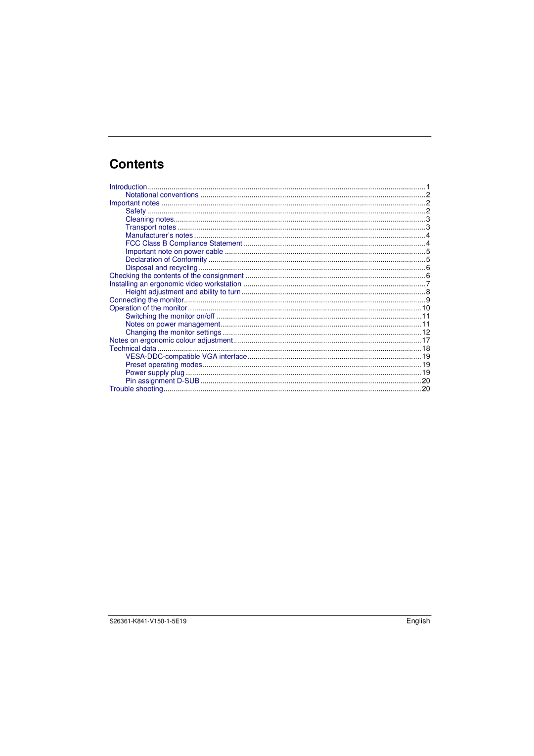 Fujitsu 4312 FA manual Contents 