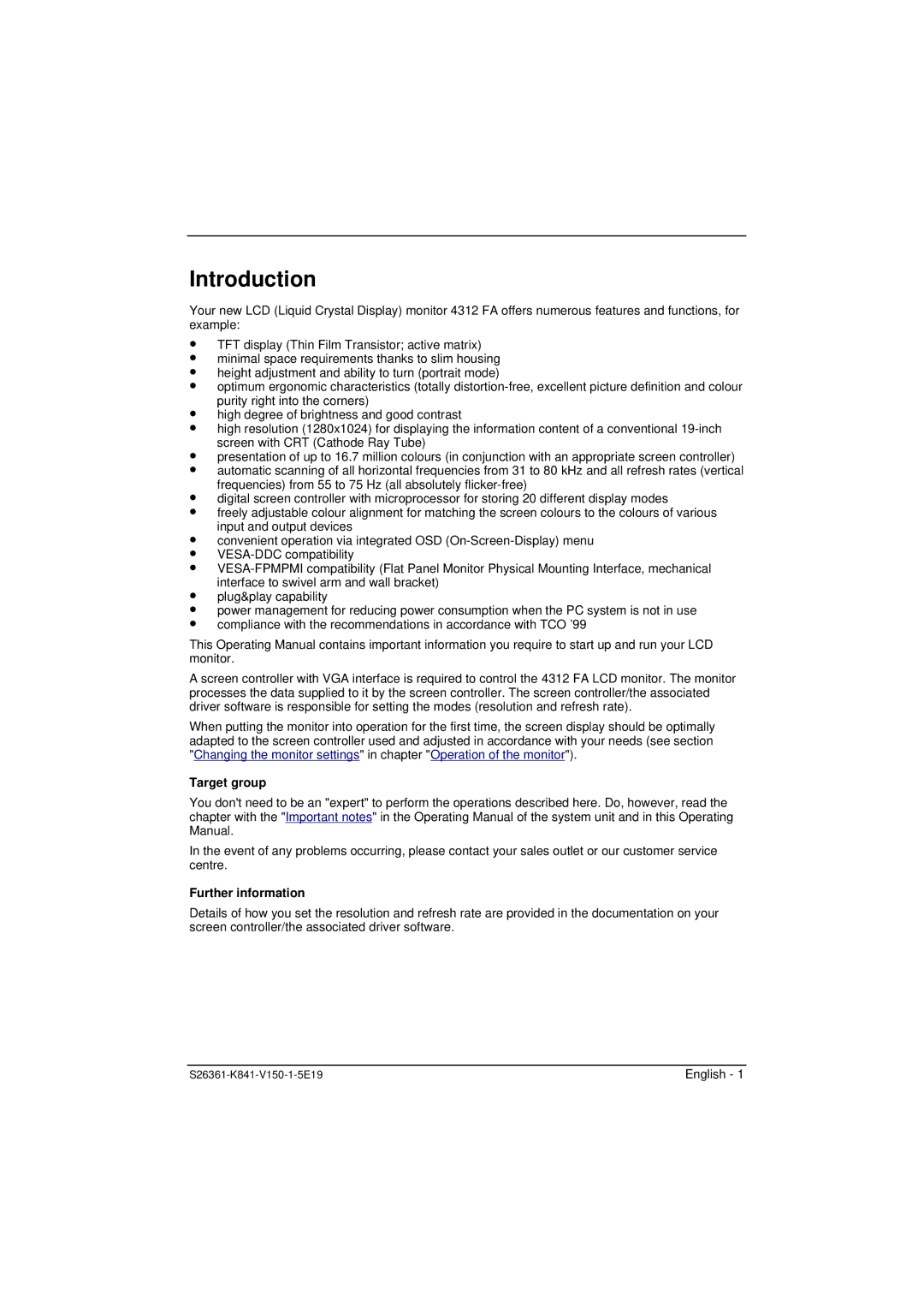 Fujitsu 4312 FA manual Introduction, Target group, Further information 