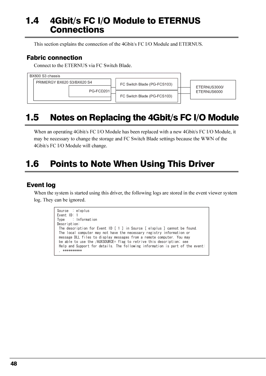 Fujitsu 4Gbit/s FC I/O Modules manual 4Gbit/s FC I/O Module to Eternus Connections, Points to Note When Using This Driver 