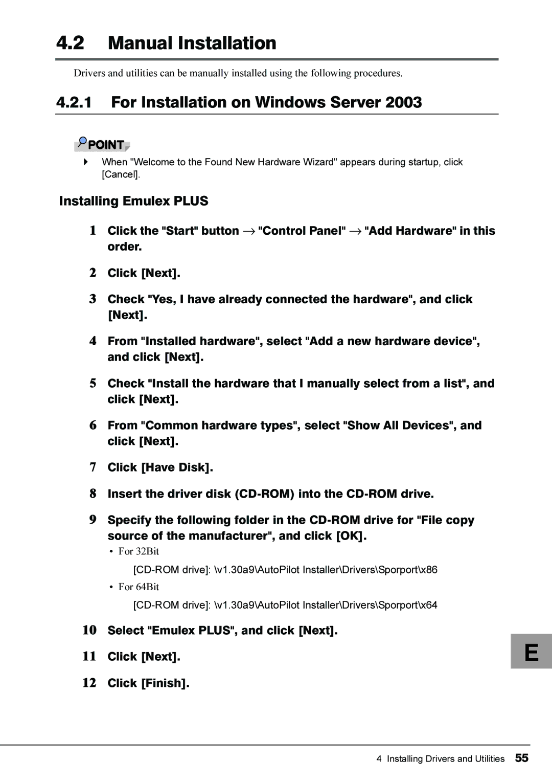 Fujitsu 4Gbit/s FC I/O Modules manual Manual Installation, Installing Emulex Plus 