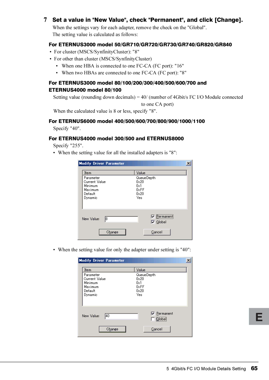 Fujitsu 4Gbit/s FC I/O Modules manual Set a value in New Value, check Permanent, and click Change 