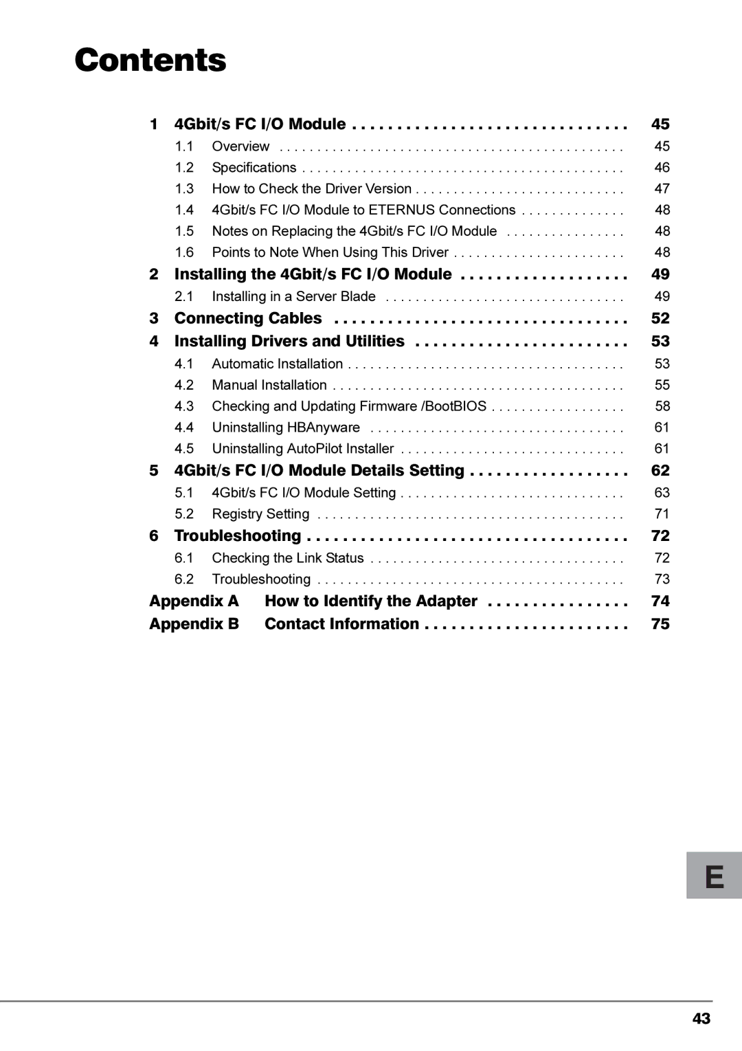 Fujitsu 4Gbit/s FC I/O Modules manual Contents 