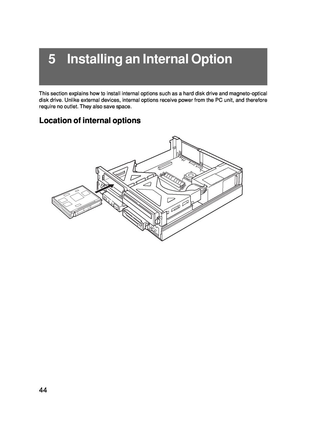 Fujitsu 500 user manual Installing an Internal Option, Location of internal options 