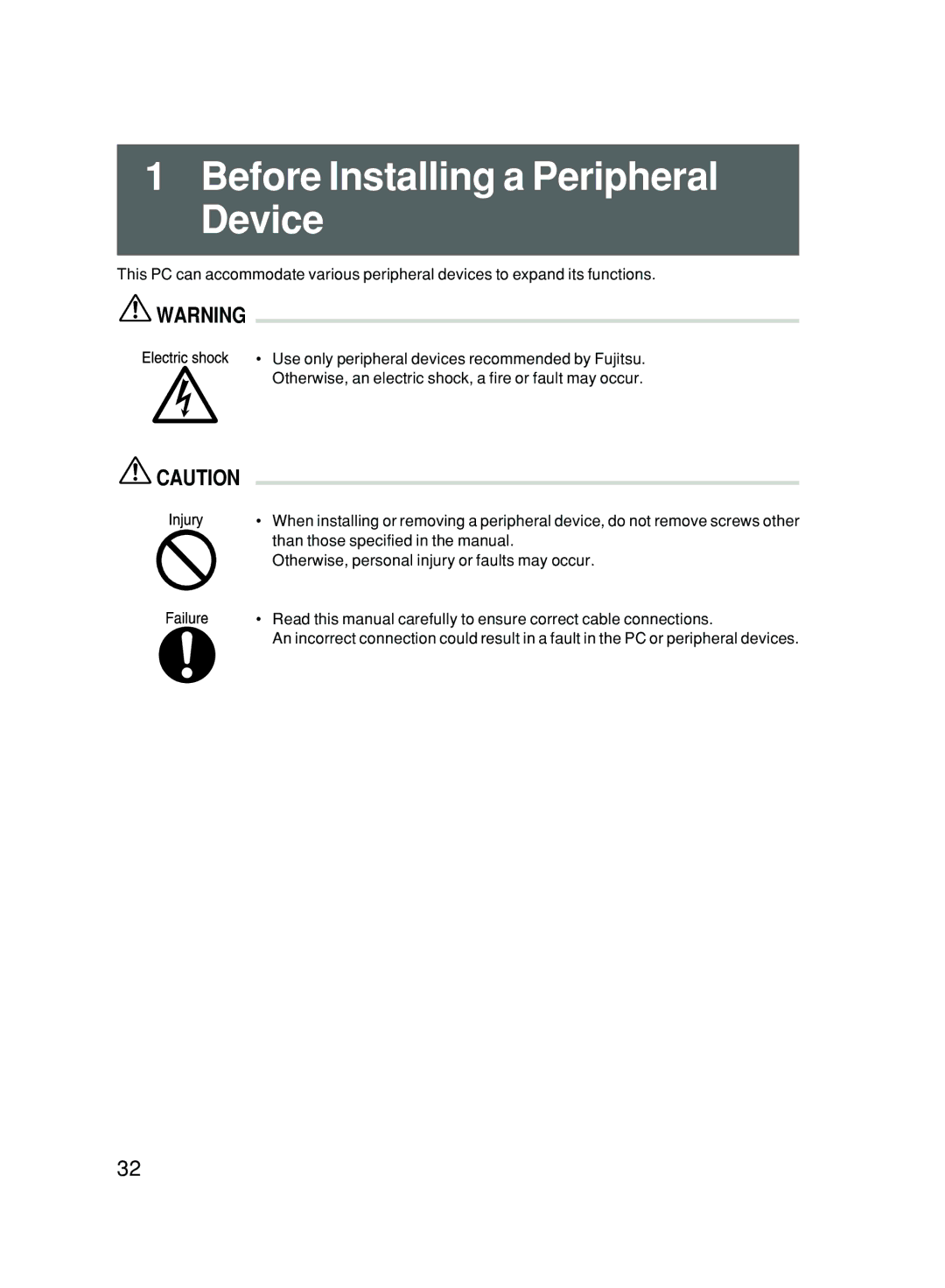 Fujitsu 500 user manual Before Installing a Peripheral Device 