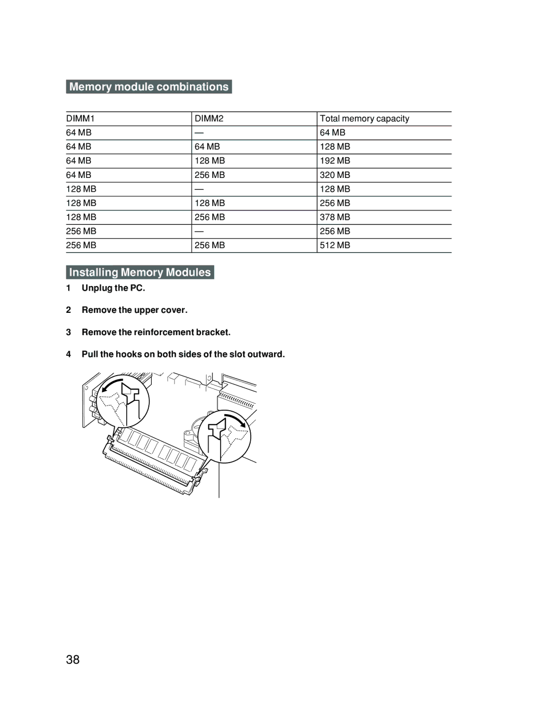 Fujitsu 500 user manual Memory module combinations, Installing Memory Modules 