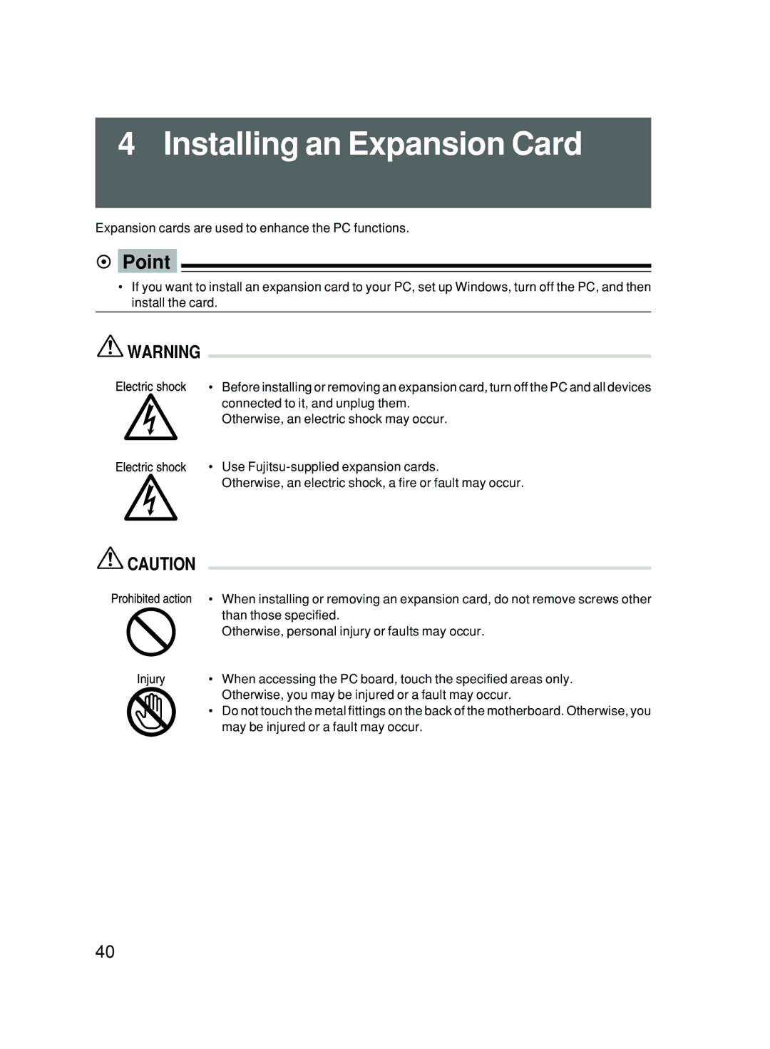 Fujitsu 500 user manual Installing an Expansion Card 