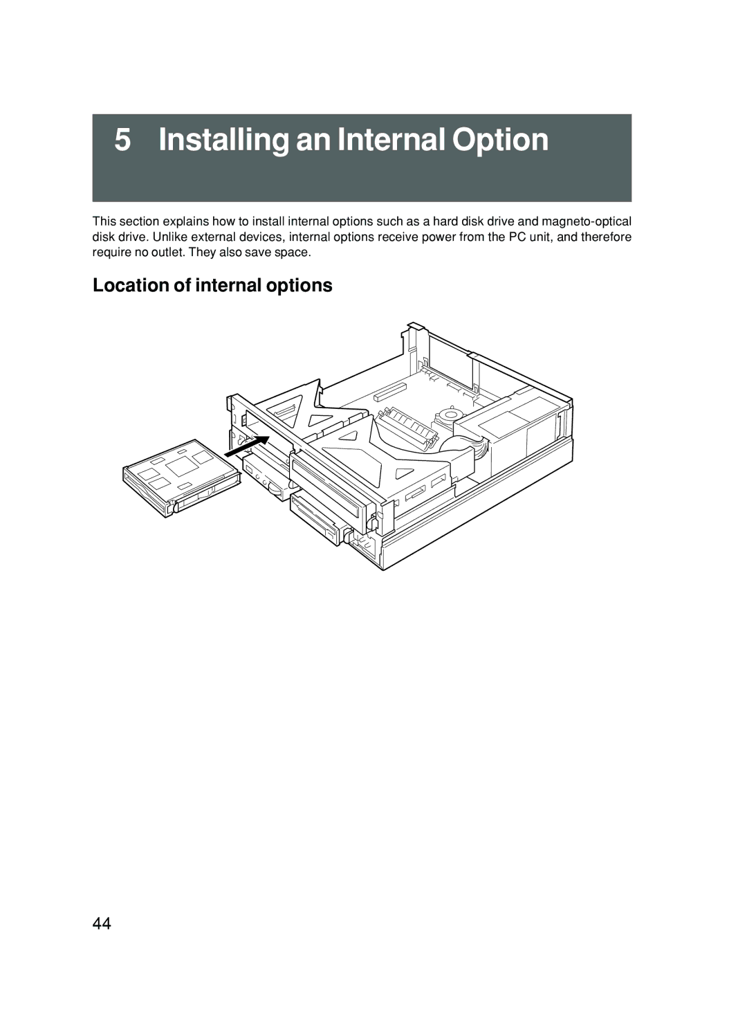 Fujitsu 500 user manual Installing an Internal Option, Location of internal options 