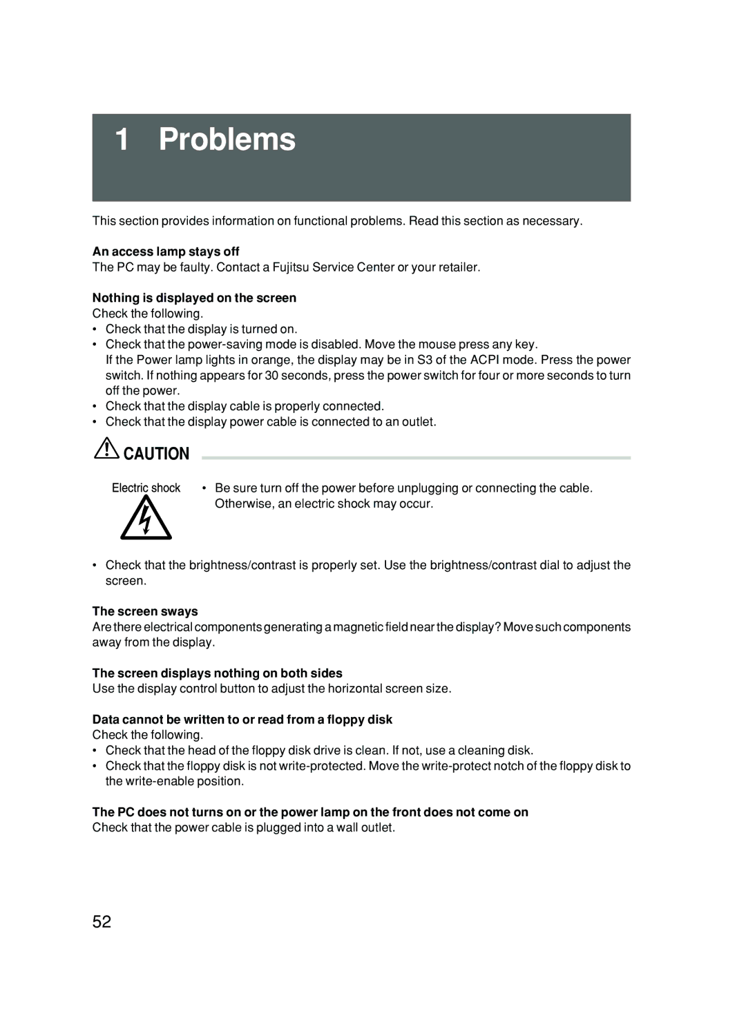 Fujitsu 500 user manual Problems 