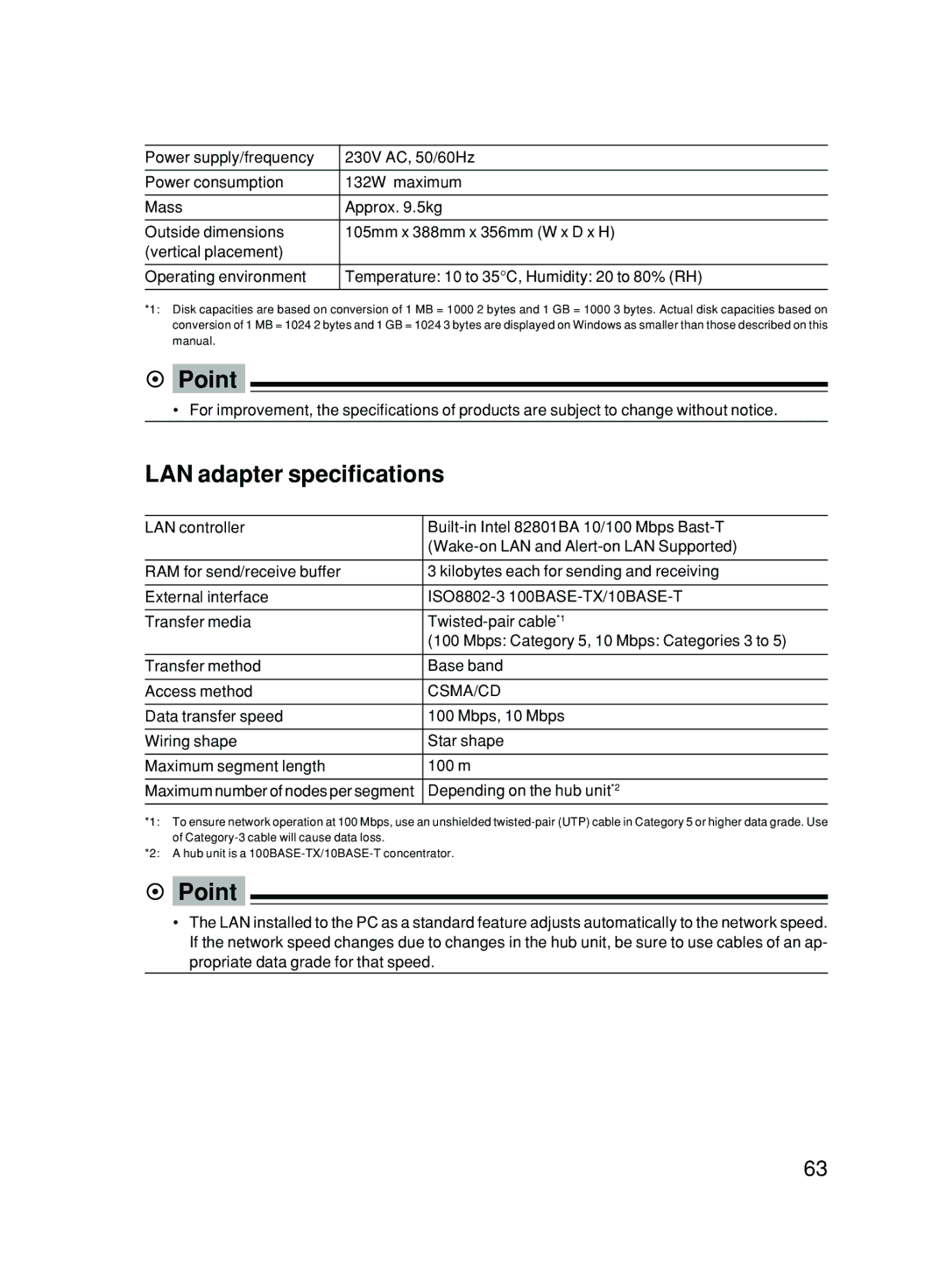 Fujitsu 500 user manual LAN adapter specifications, Csma/Cd 