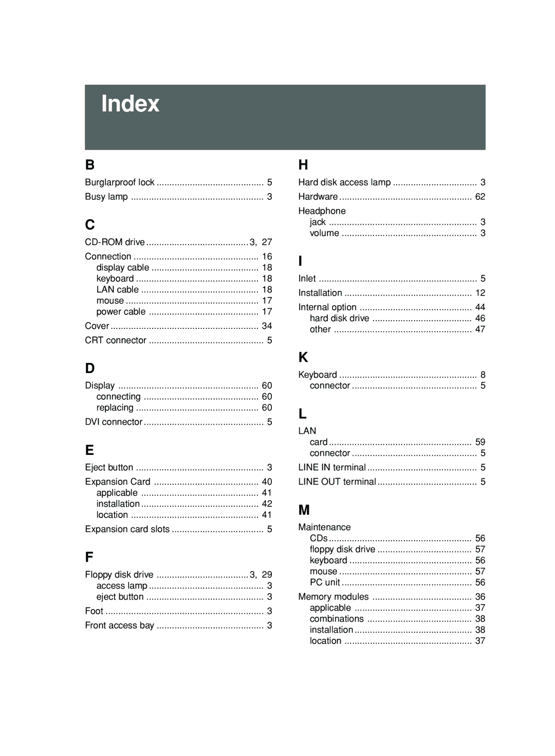 Fujitsu 500 user manual Index, CD-ROM drive 