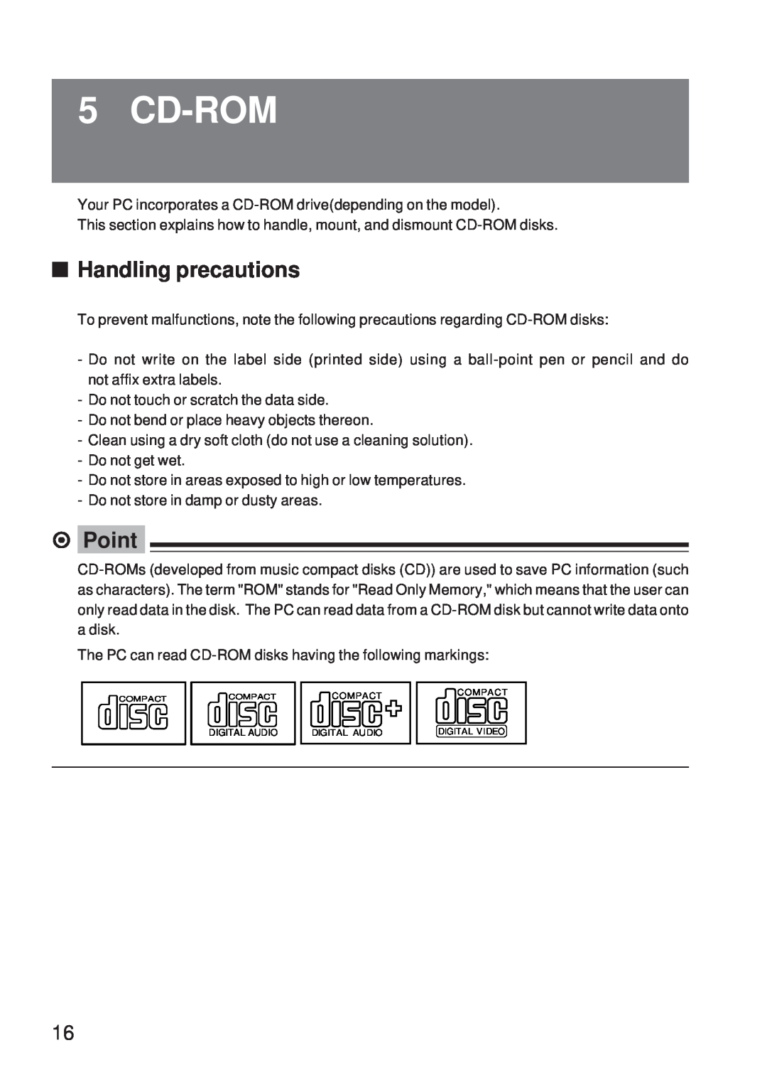 Fujitsu 5000 user manual Cd-Rom, Handling precautions, ⁄ Point 
