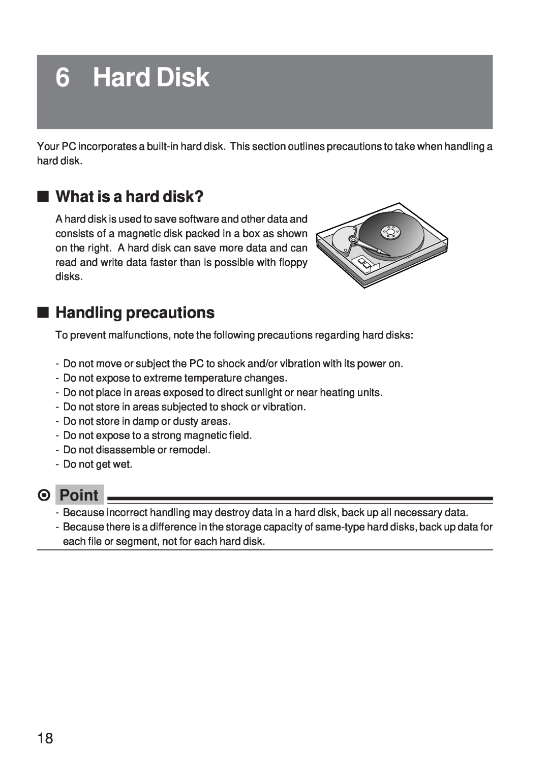 Fujitsu 5000 user manual Hard Disk, What is a hard disk?, Handling precautions, ⁄ Point 