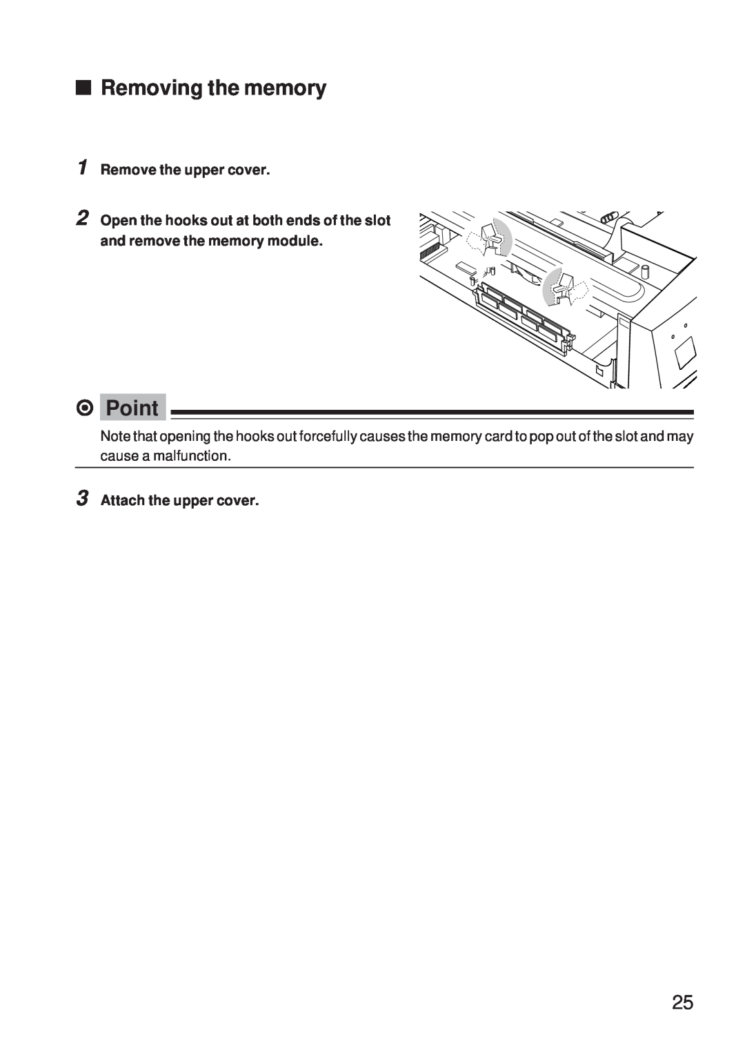 Fujitsu 5000 user manual Removing the memory, Attach the upper cover, ⁄ Point, Remove the upper cover 