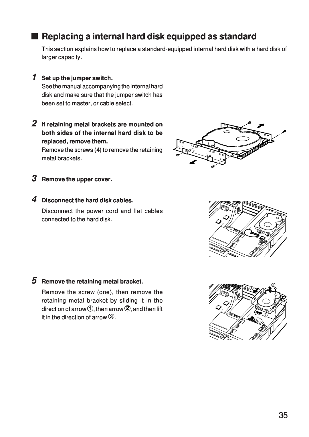 Fujitsu 5000 user manual Replacing a internal hard disk equipped as standard, Set up the jumper switch 