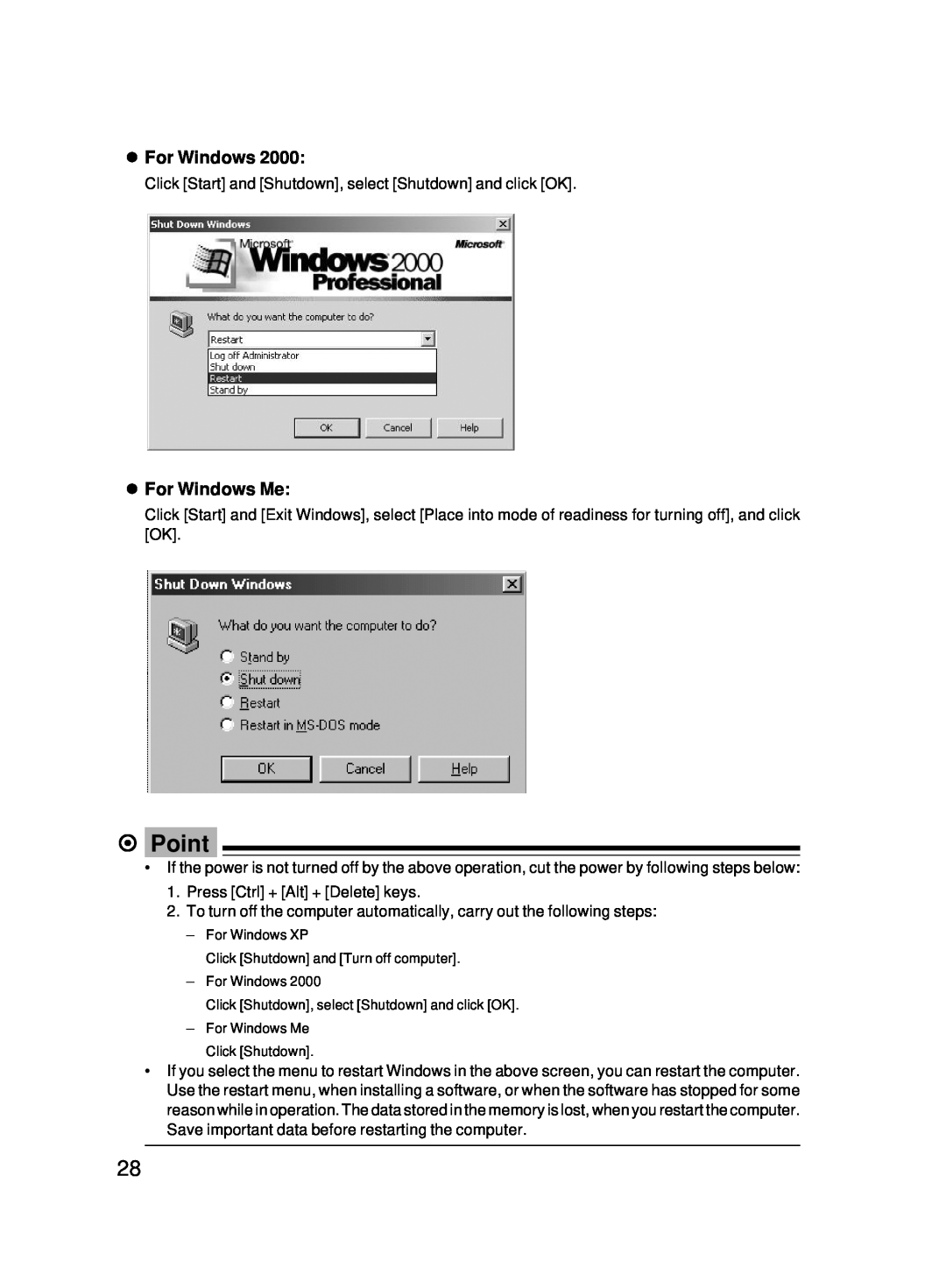 Fujitsu 5000 user manual Point, For Windows Me 