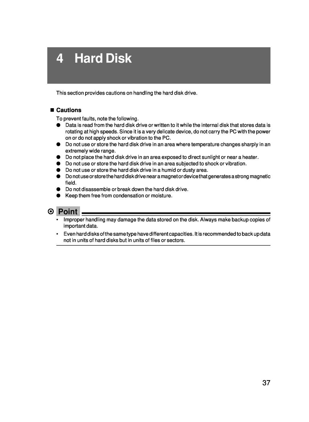 Fujitsu 5000 user manual Hard Disk, Point 